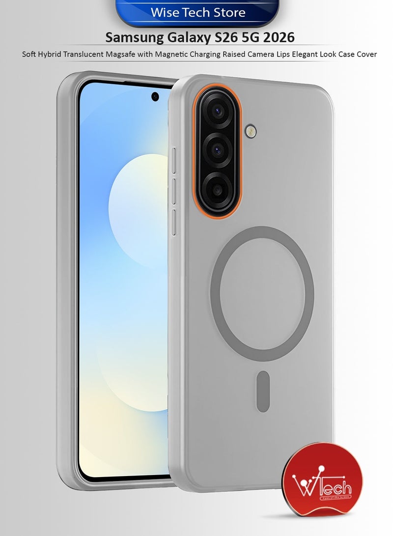 دبليو تيك غطاء هاتف سامسونج جالاكسي S26 5G 2026 هجين شبه شفاف مع ماجسيف للشحن المغناطيسي وارتفاع حول الكاميرا لمظهر أنيق (MCMPMN) - رمادي - Image 1